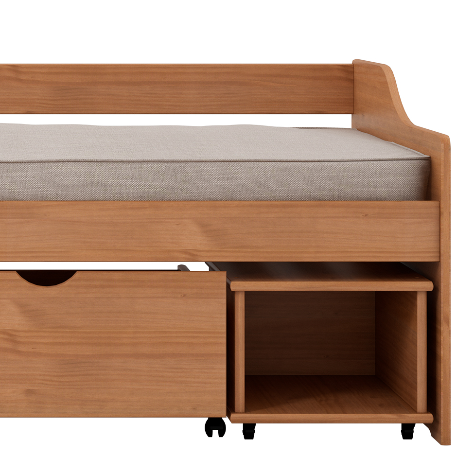 Cama Solteiro Floro Madeira Maciça Amêndoa