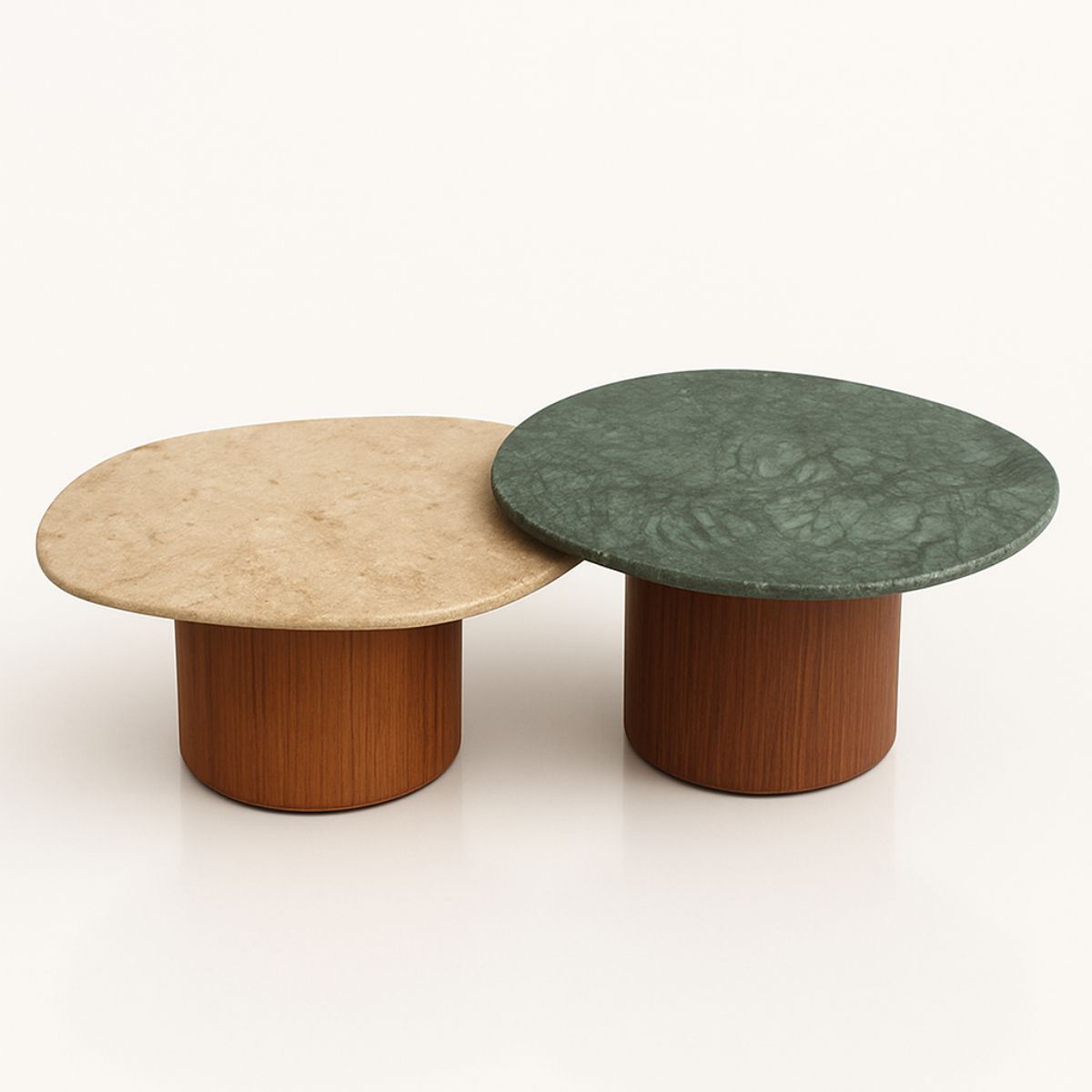 Conjunto de duas Mesas de Centro Orgânica 100 cm Mármore Guatemala &amp; Travertino