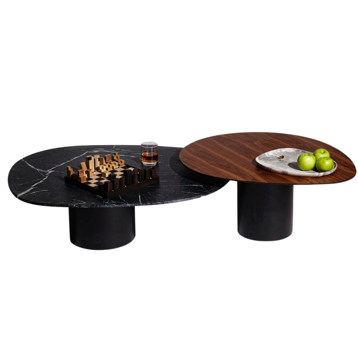 Conjunto de duas Mesas de Centro Orgânica 100 cm Mármore e Mdf