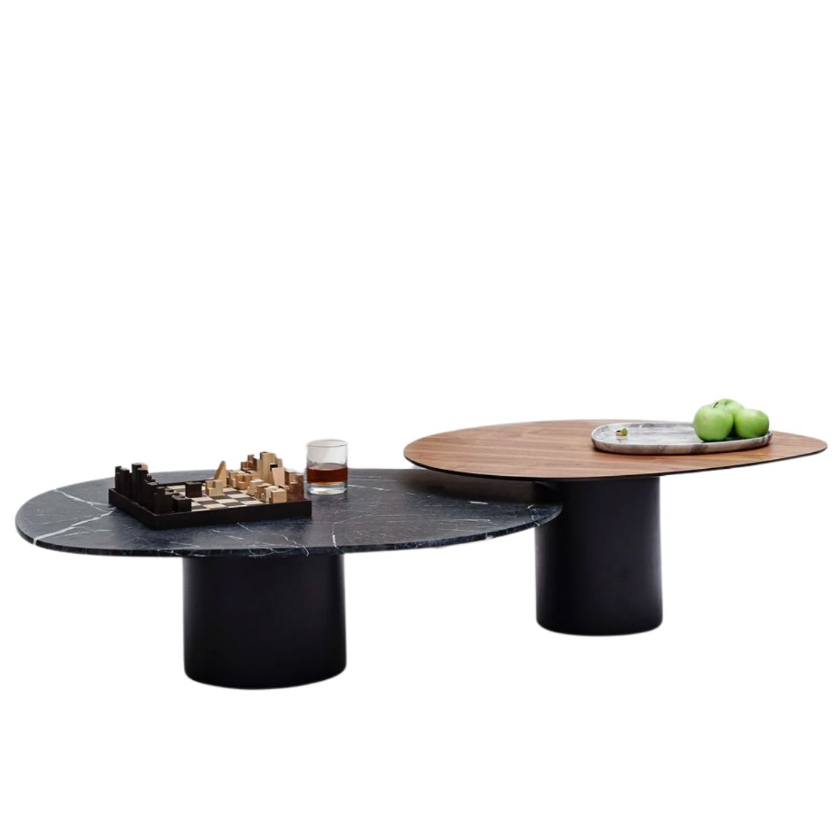 Conjunto de duas Mesas de Centro Orgânica 100 cm Mármore e Mdf