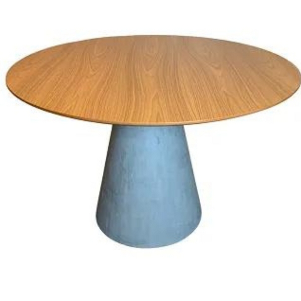 Mesa de Jantar Cone Cimento Queimado 80 cm Tampo Freijó