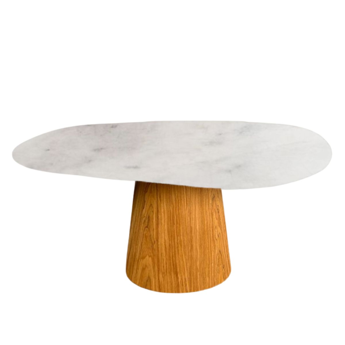 Mesa de Jantar Cone Orgânica 137x90 cm Mármore Branco Extra e Base Freijó