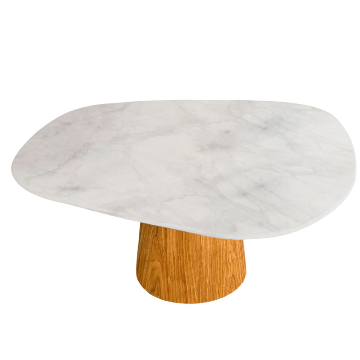 Mesa de Jantar Cone Orgânica 137x90 cm Mármore Branco Extra e Base Freijó