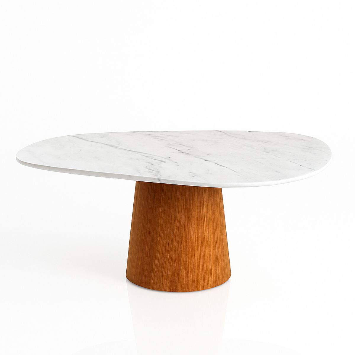 Mesa de Jantar Cone Orgânica 180x100 cm Mármore Branco Extra e Base Freijó