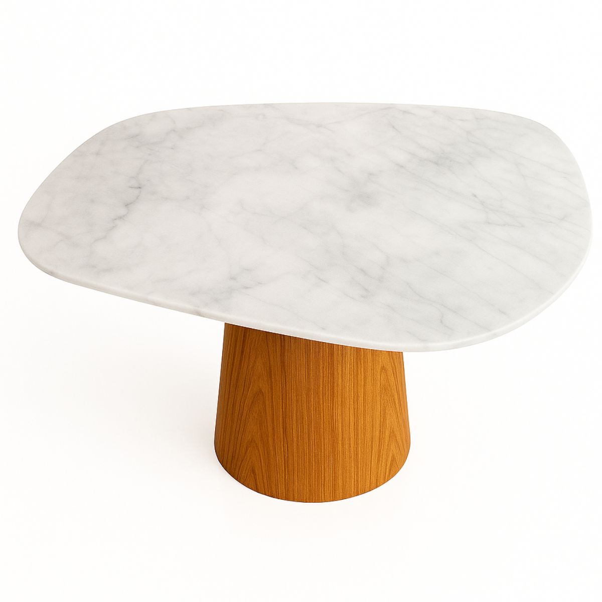 Mesa de Jantar Cone Orgânica 244x137 cm Mármore Branco Extra e Base Freijó