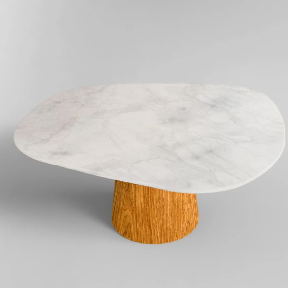 Mesa de Jantar Cone Orgânica 244x137 cm Mármore Branco Extra e Base Freijó