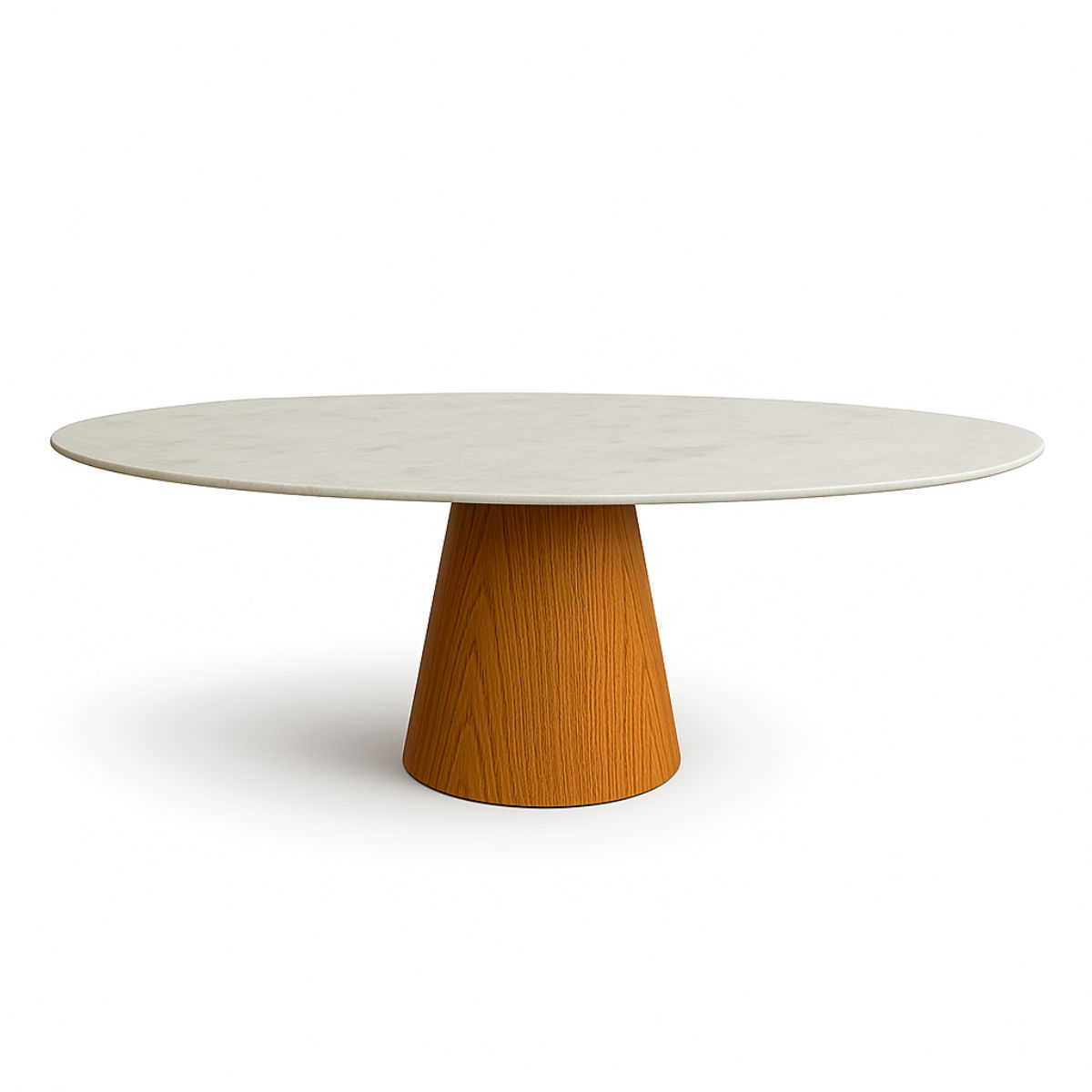 Mesa de Jantar Cone Oval 120x80 cm Mármore Branco Extra Base Freijó