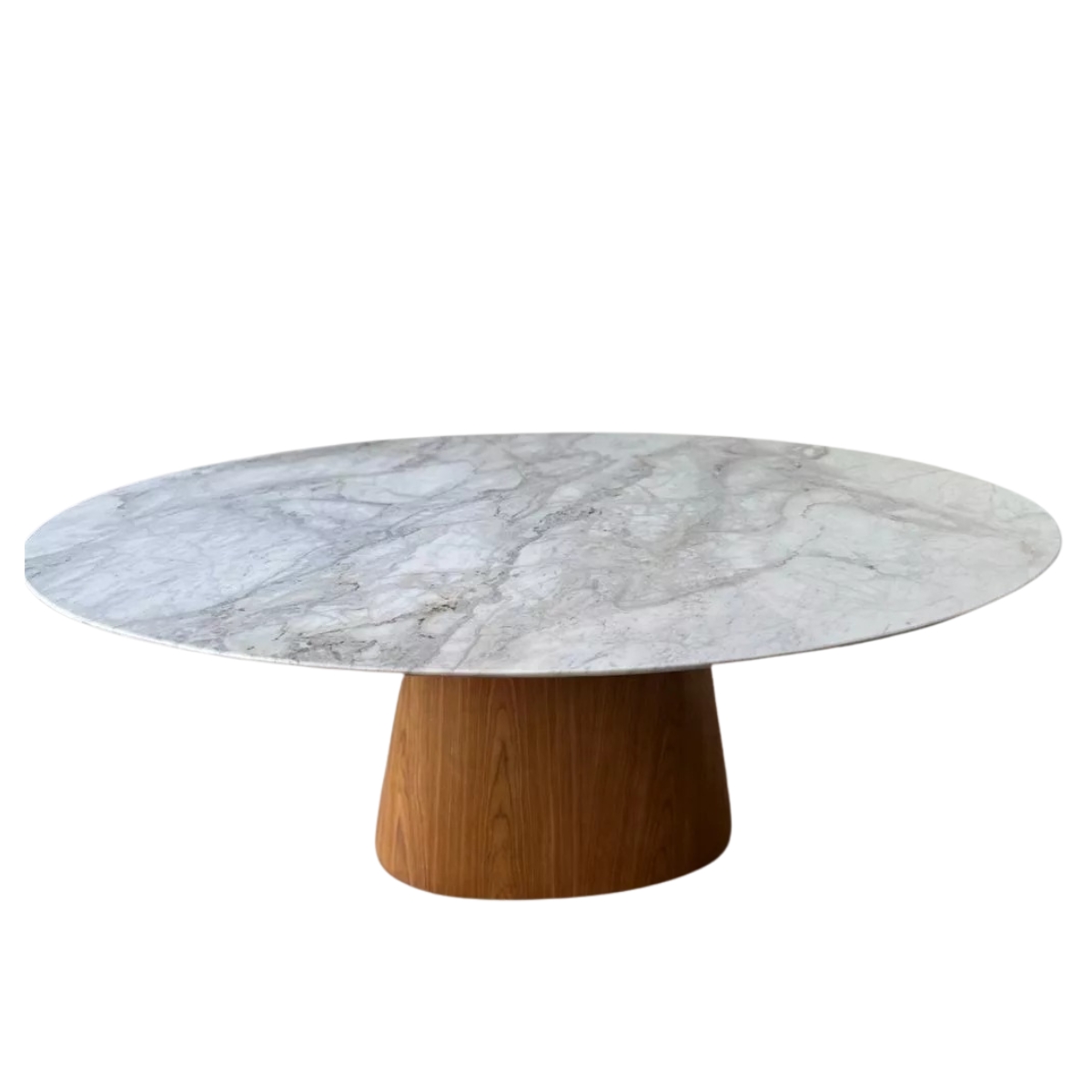 Mesa de Jantar Cone Oval 120x80 cm Mármore Branco Extra Base Freijó