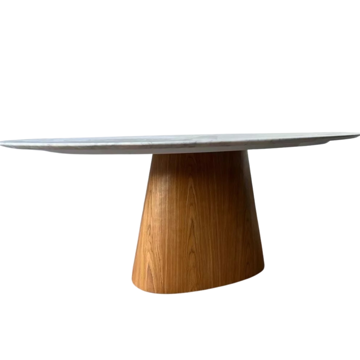 Mesa de Jantar Cone Oval 120x80 cm Mármore Branco Extra Base Freijó