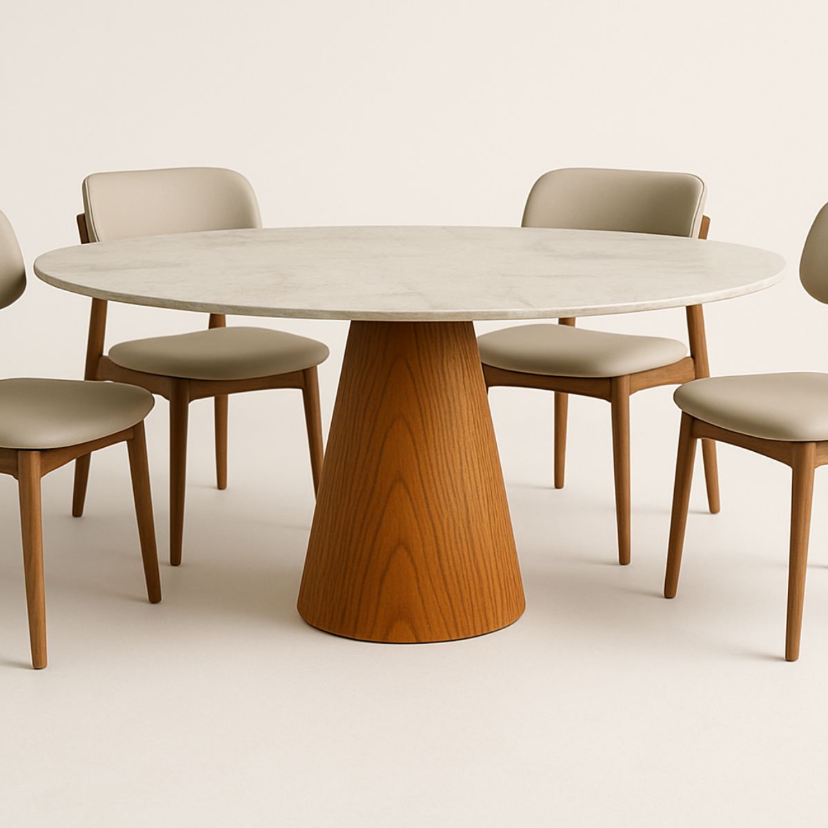 Mesa de Jantar Cone Oval 198x122 cm Mármore Branco Extra Base Freijó
