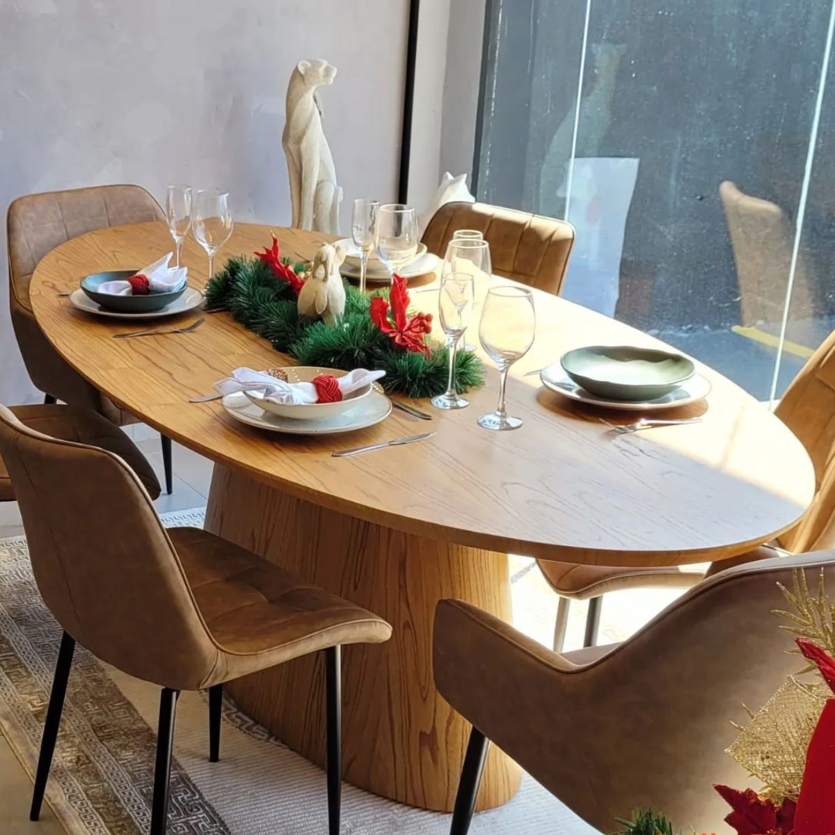 Mesa de Jantar Cone Oval 244x137 cm Base Madeira Freijó Tampo Freijó