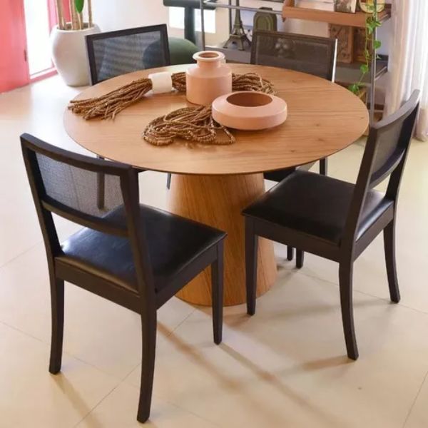 Mesa de Jantar Cone Redonda 150 cm Base Madeira Freijó Tampo Freijó