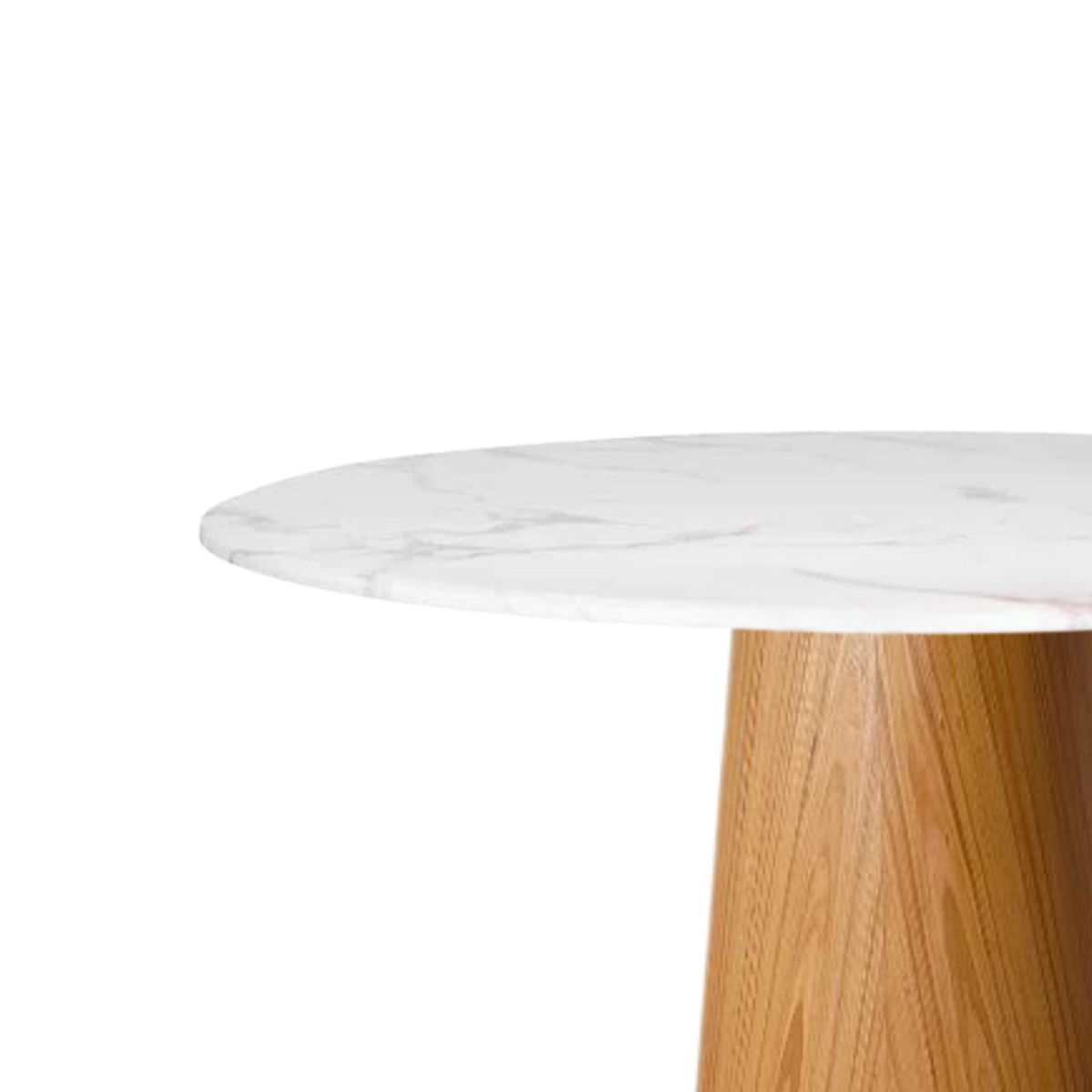 Mesa de Jantar Cone Redondo 100 cm Base Freijó Tampo Mármore Branco Extra