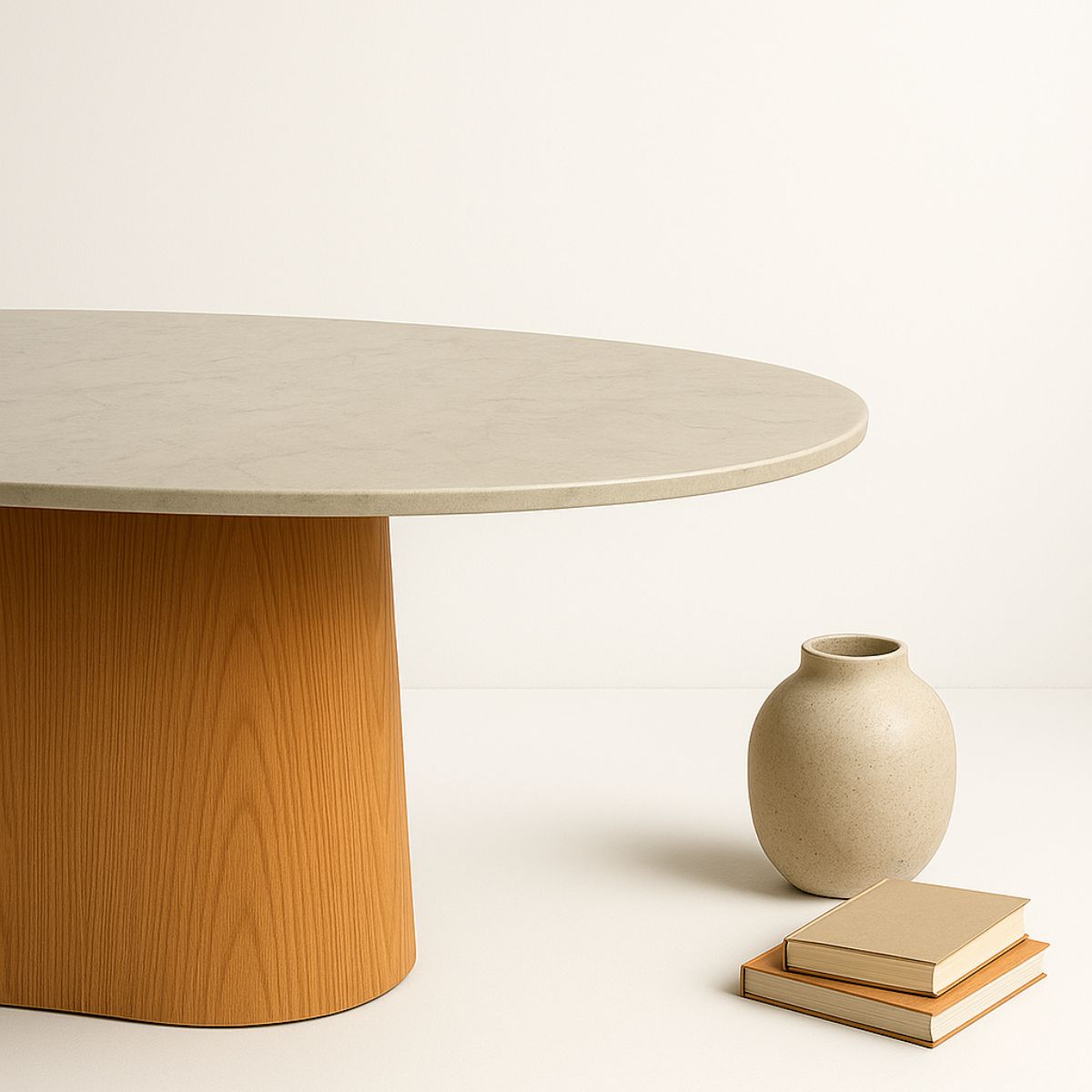 Mesa de Jantar Oblongo 198x122 cm Freijó Tampo Mármore Branco Extra
