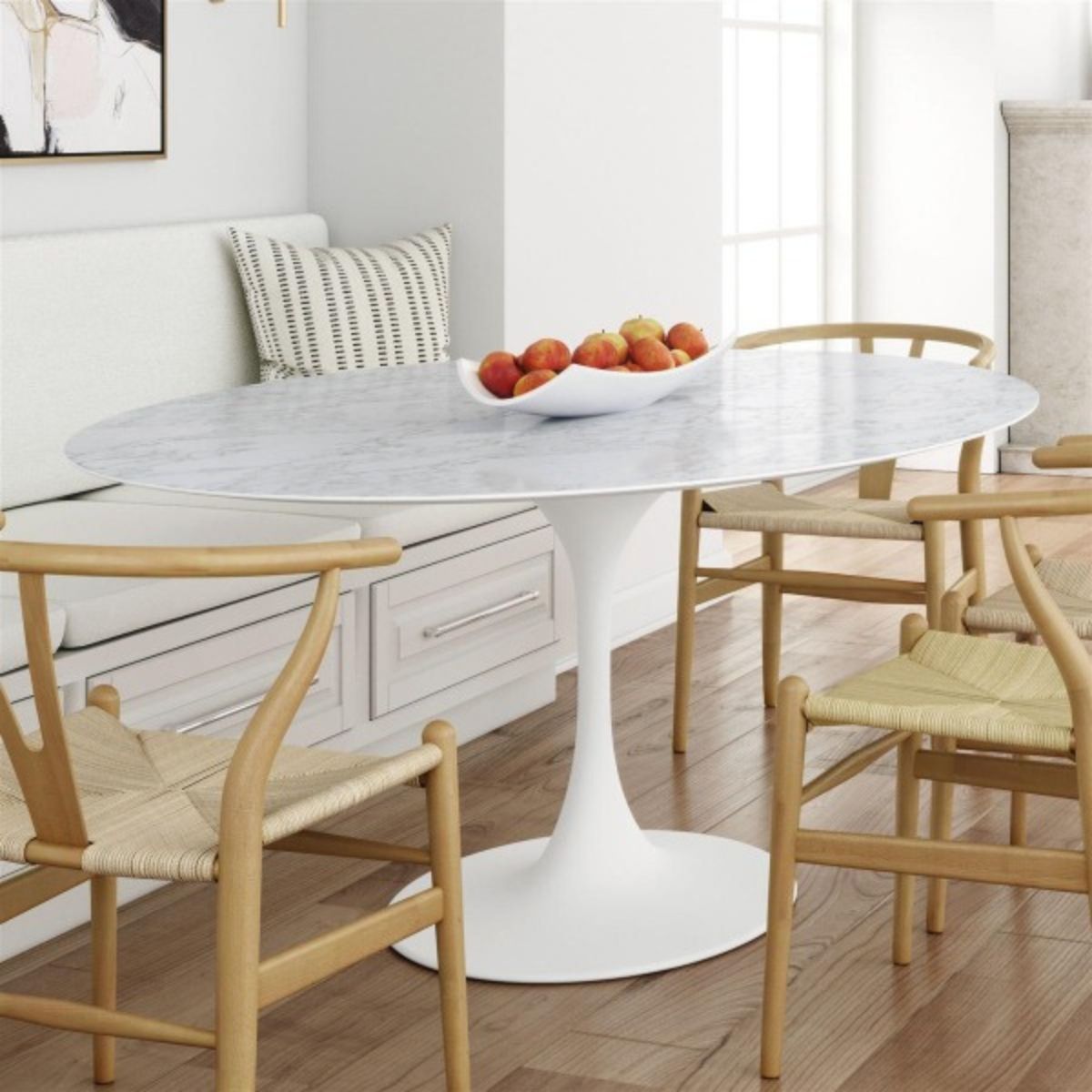 Mesa de Jantar Saarinen Oval 180x100 cm Mármore Branco Extra Base Branca