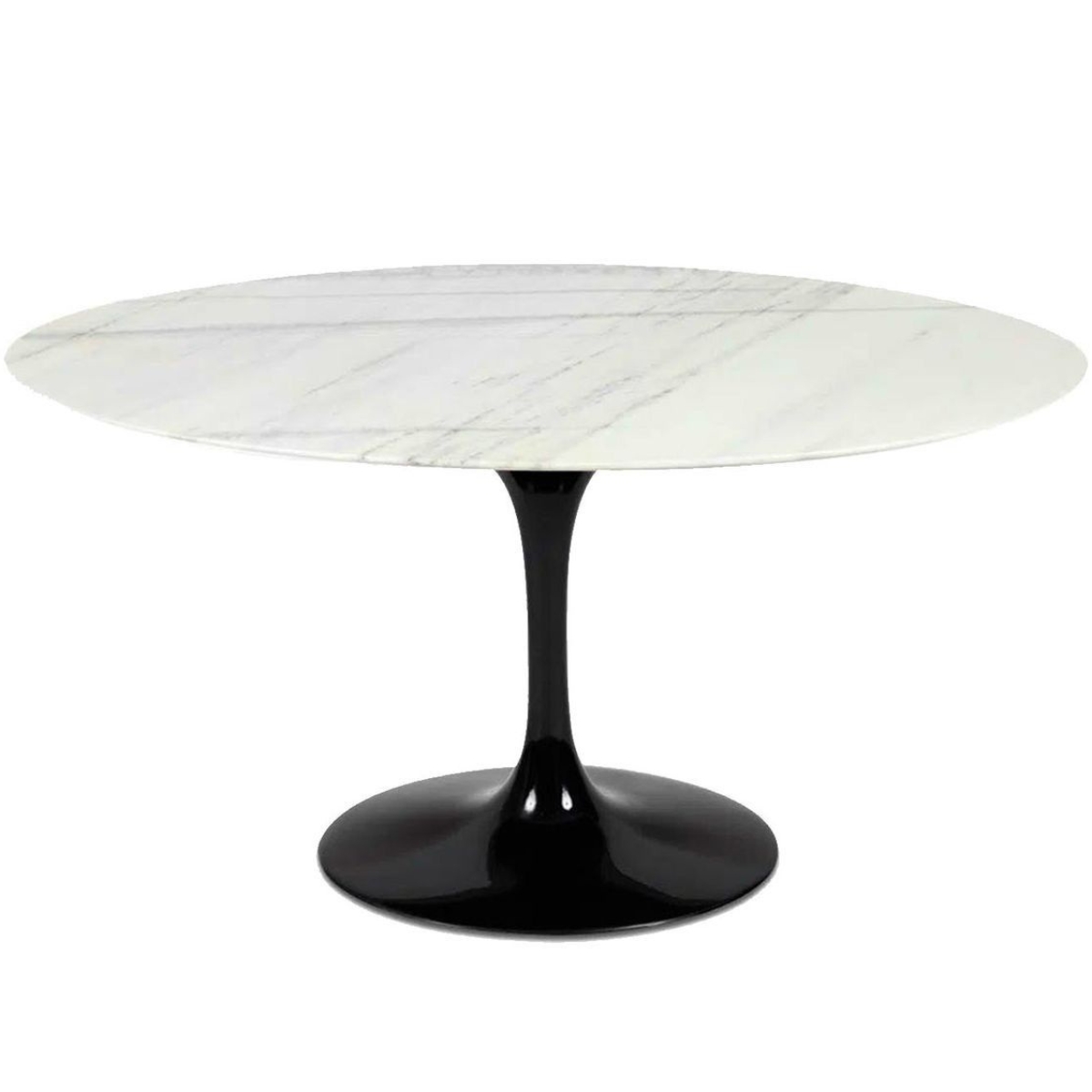 Mesa de Jantar Saarinen Oval 180x100 cm Mármore Branco Extra Base Preta
