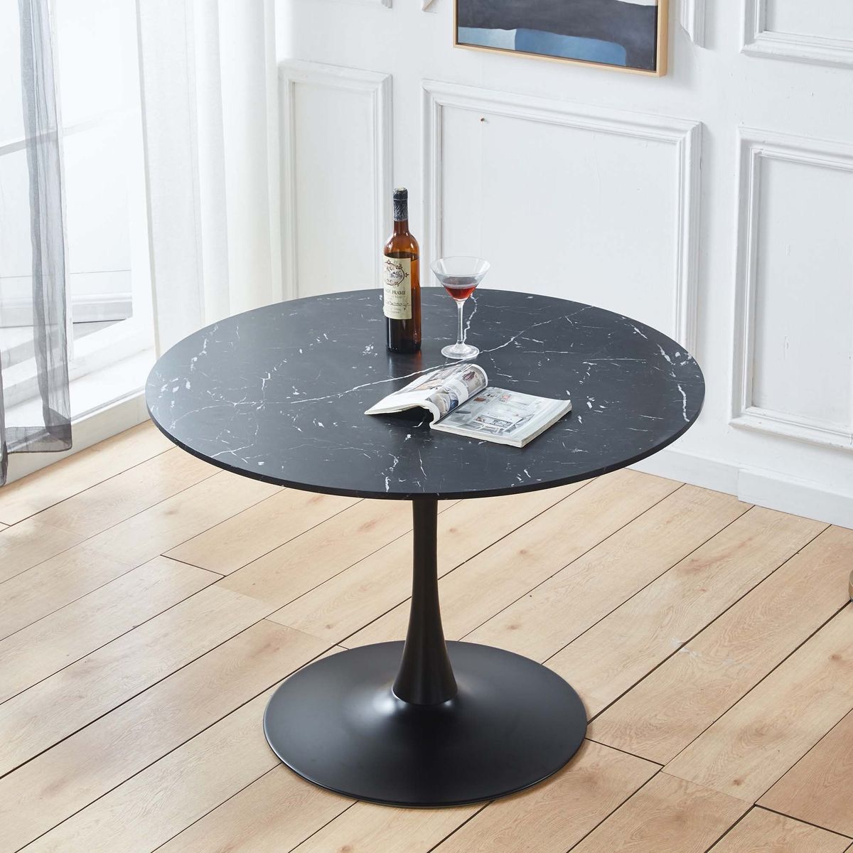 Mesa de Jantar Tulipa Saarinen Redonda 150 cm Mármore Nero