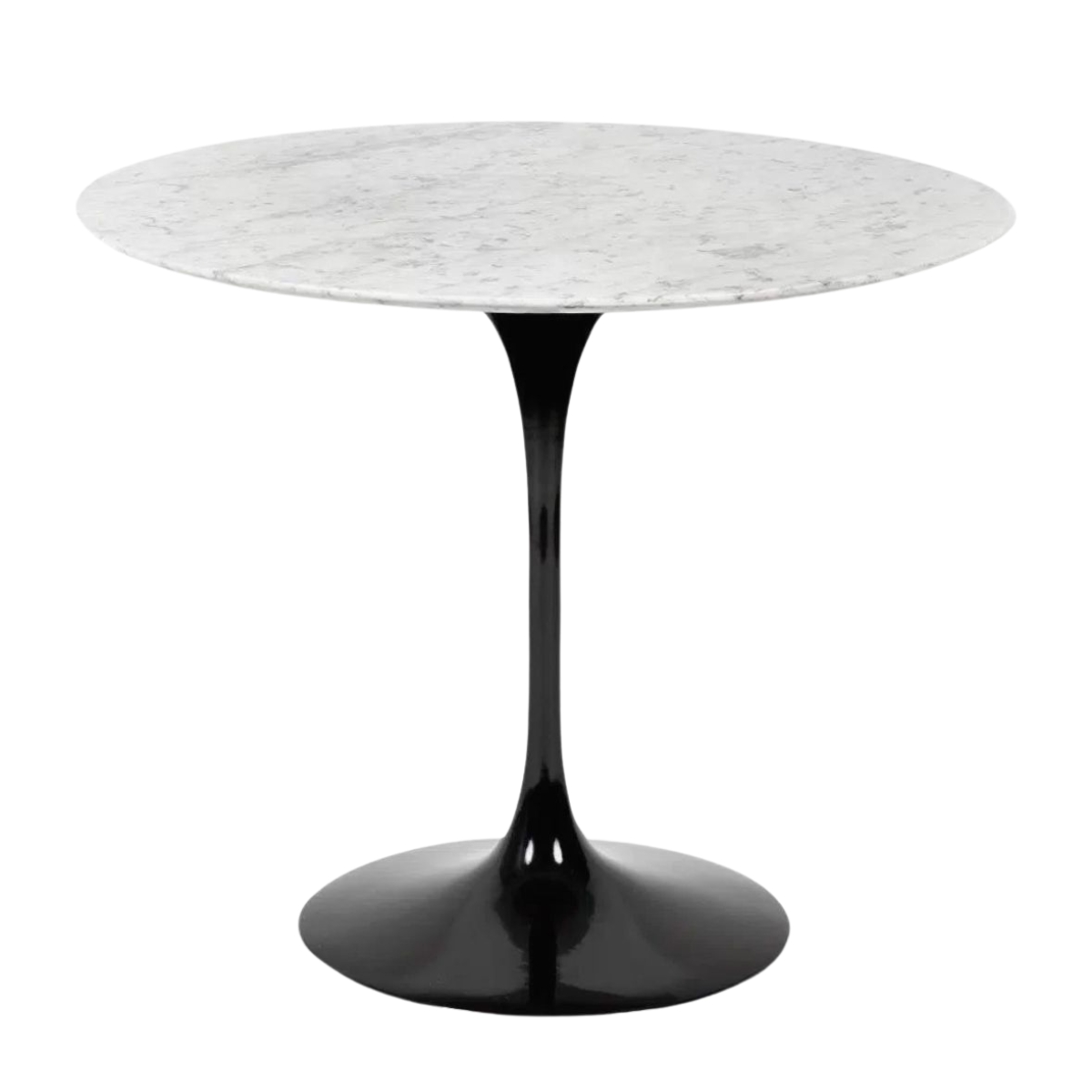 Mesa de Jantar Tulipa Saarinen Redonda 80 cm Mármore Carrara Base Preta