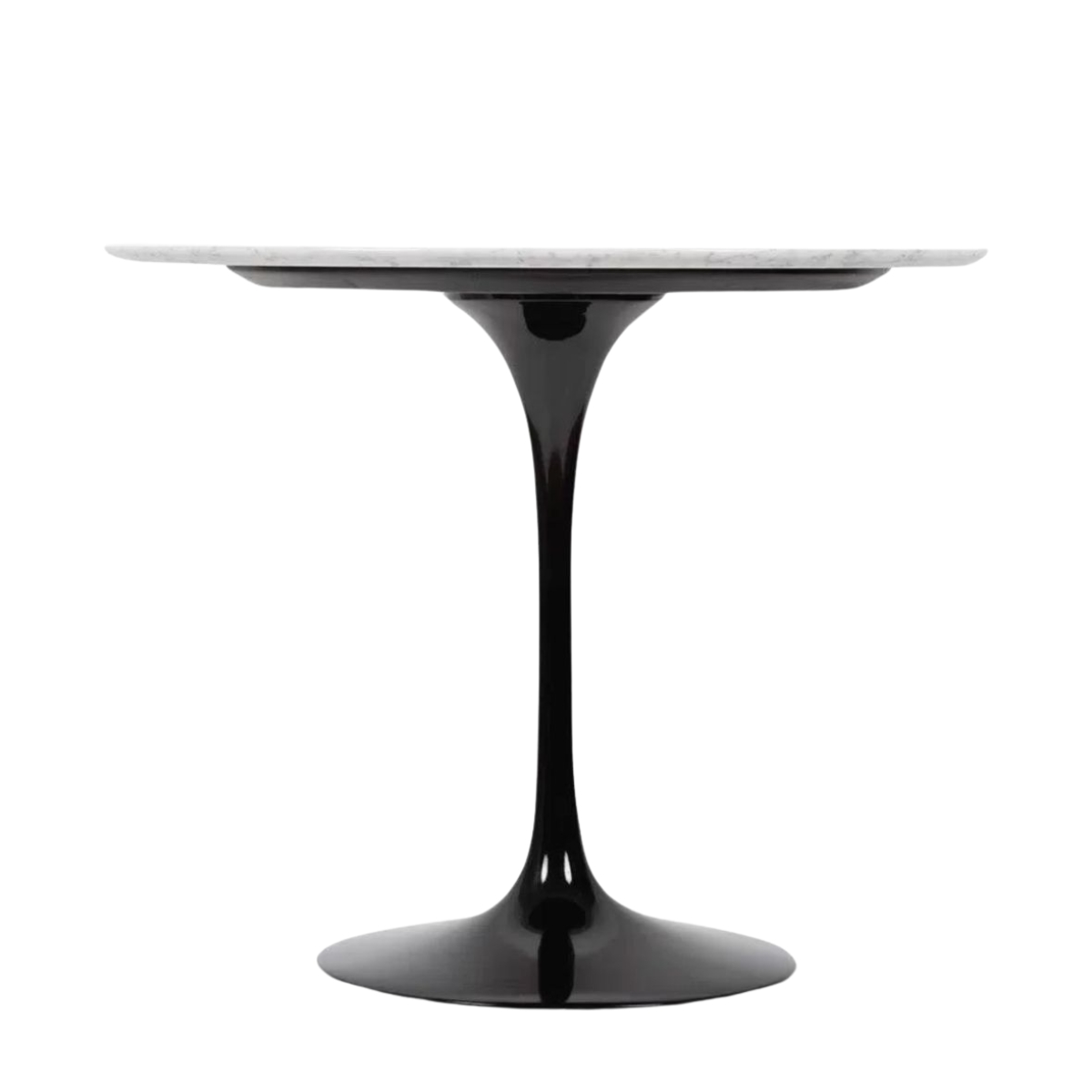 Mesa de Jantar Tulipa Saarinen Redonda 80 cm Mármore Carrara Base Preta