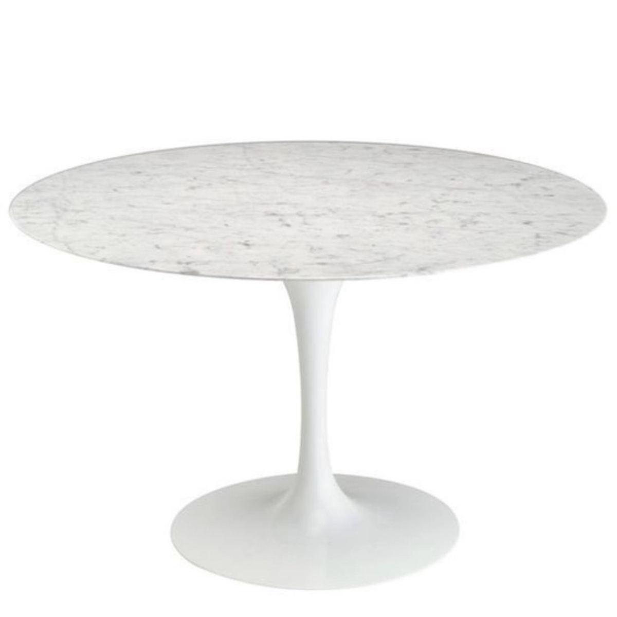 Mesa de Jantar Tulipa Saarinen Redonda 90 cm Mármore Carrara Base Branca