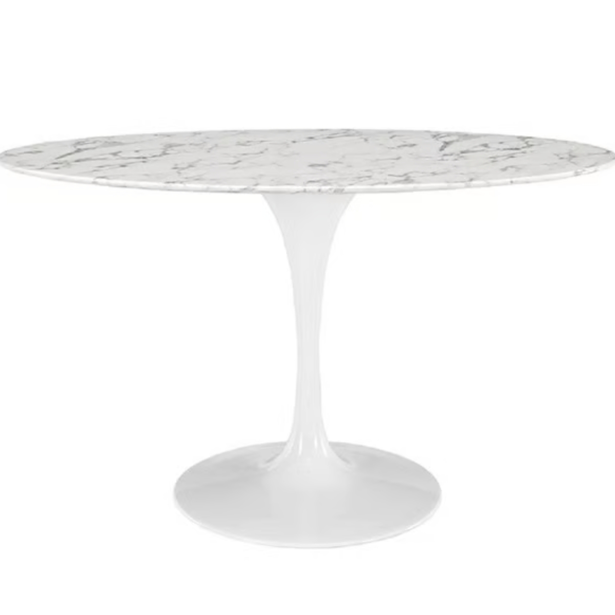 Mesa de Jantar Tulipa Saarinen Redonda 90 cm Mármore Carrara Base Branca