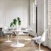 Mesa de Jantar Tulipa Saarinen Redonda 90 cm Mármore Carrara Base Branca