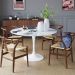 Mesa de Jantar Tulipa Saarinen Redonda 90 cm Mármore Carrara Base Branca