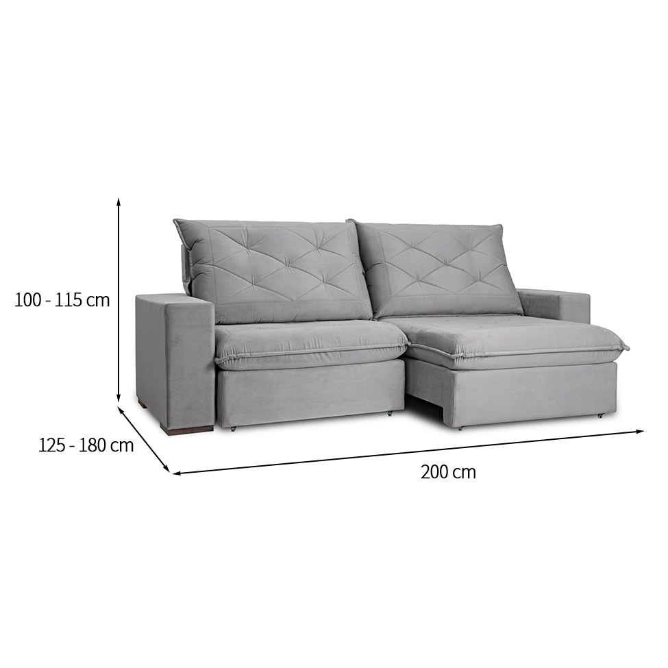 Sofá 3 Lugares Retrátil e Reclinável Flexforma Premier Cinza Urbano 200 cm