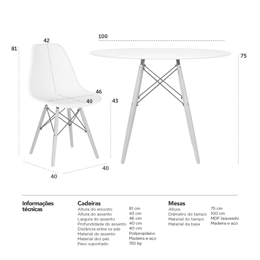 [Encerrado] Mesa redonda Eames 100 cm branco + 3 cadeiras Eiffel DSW Amarelo claro