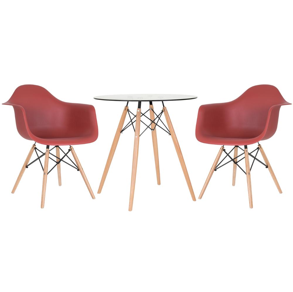 [Encerrado] Mesa redonda Eames com tampo de vidro 70 cm + 2 cadeiras Eiffel DAW Terracota