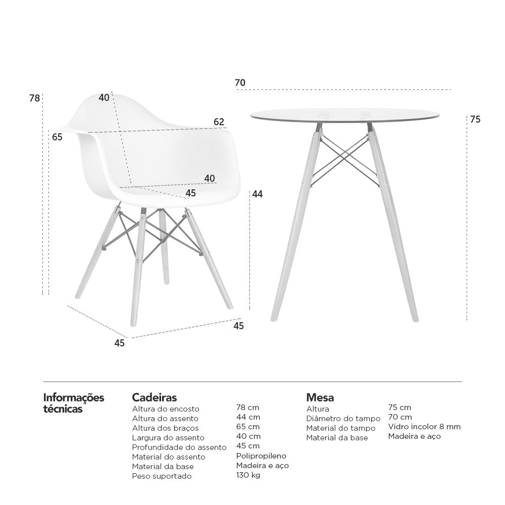 [Encerrado] Mesa redonda Eames com tampo de vidro 70 cm + 2 cadeiras Eiffel DAW Terracota
