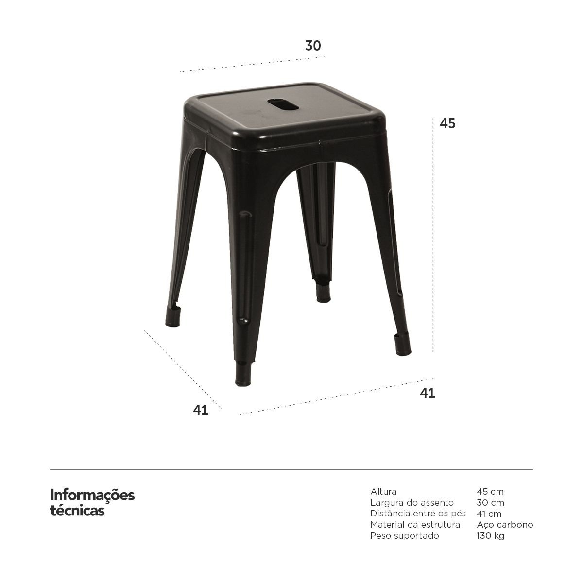 Banco baixo metal industrial Preto