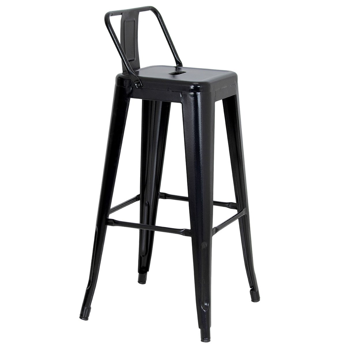 Banqueta alta Iron Tolix com encosto 76 cm acabamento texturizado Preto