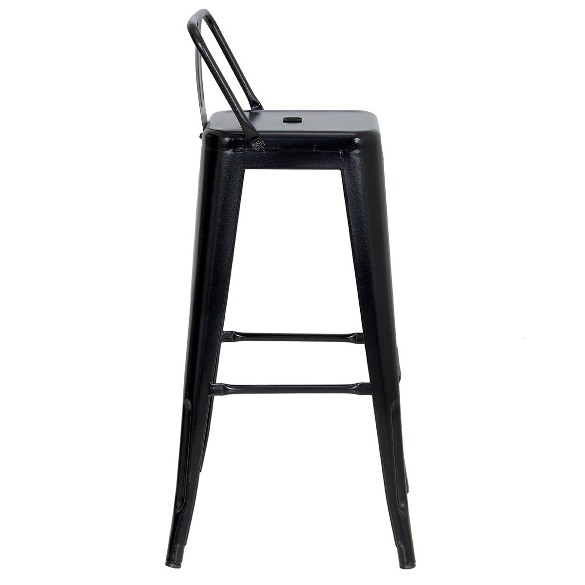 Banqueta alta Iron Tolix com encosto 76 cm acabamento texturizado Preto