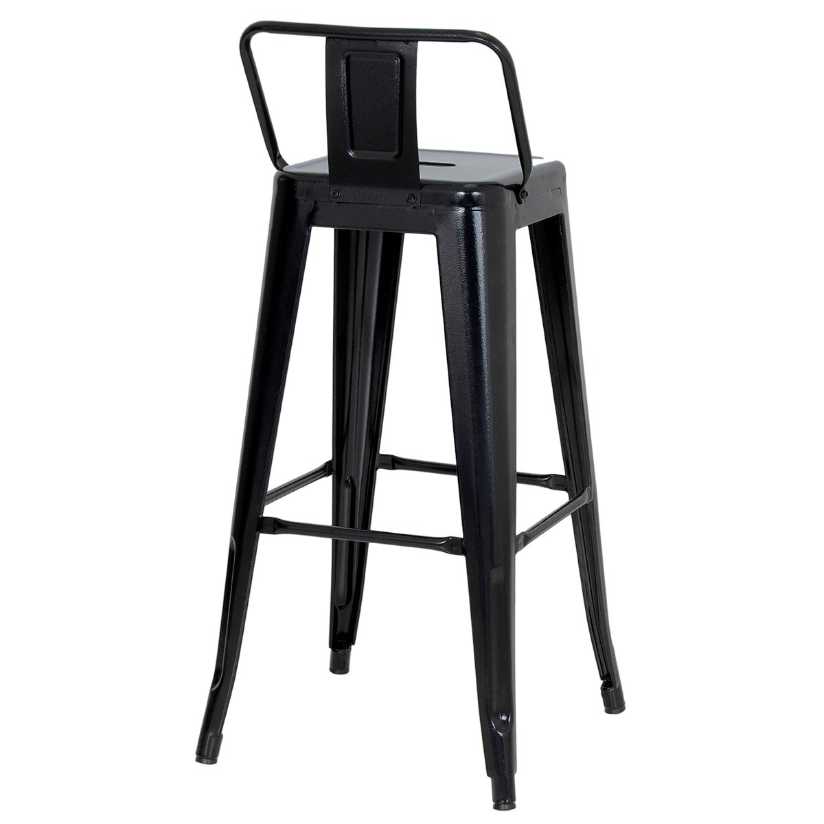 Banqueta alta Iron Tolix com encosto 76 cm acabamento texturizado Preto