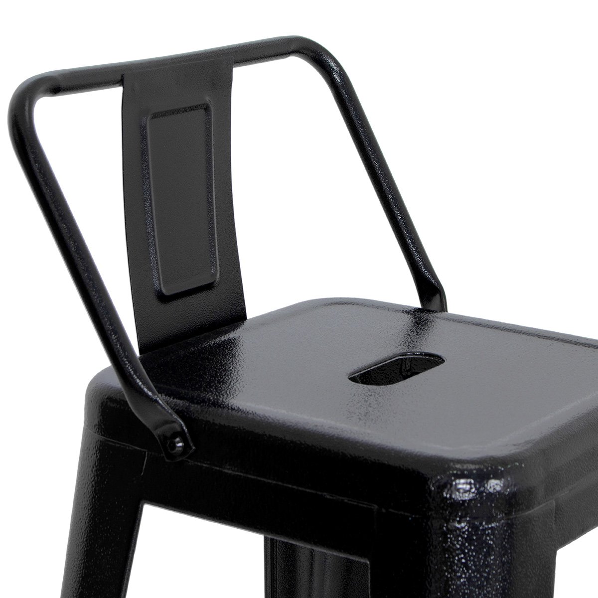 Banqueta alta Iron Tolix com encosto 76 cm acabamento texturizado Preto