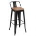 Banqueta alta Iron Tolix com encosto e assento de madeira 76 cm industrial bancada bar cozinha Preto