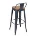 Banqueta alta Iron Tolix com encosto e assento de madeira rústica clara 76 cm Cinza Escuro