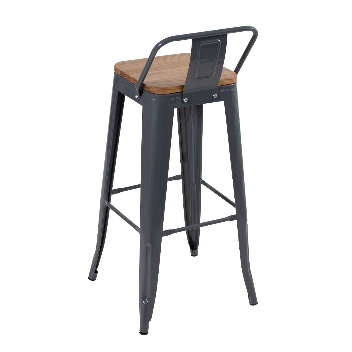 Banqueta alta Iron Tolix com encosto e assento de madeira rústica clara 76 cm Cinza Escuro