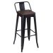 Banqueta alta Iron Tolix com encosto e assento de madeira rústica escura 76 cm Preto