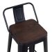 Banqueta alta Iron Tolix com encosto e assento de madeira rústica escura 76 cm Preto