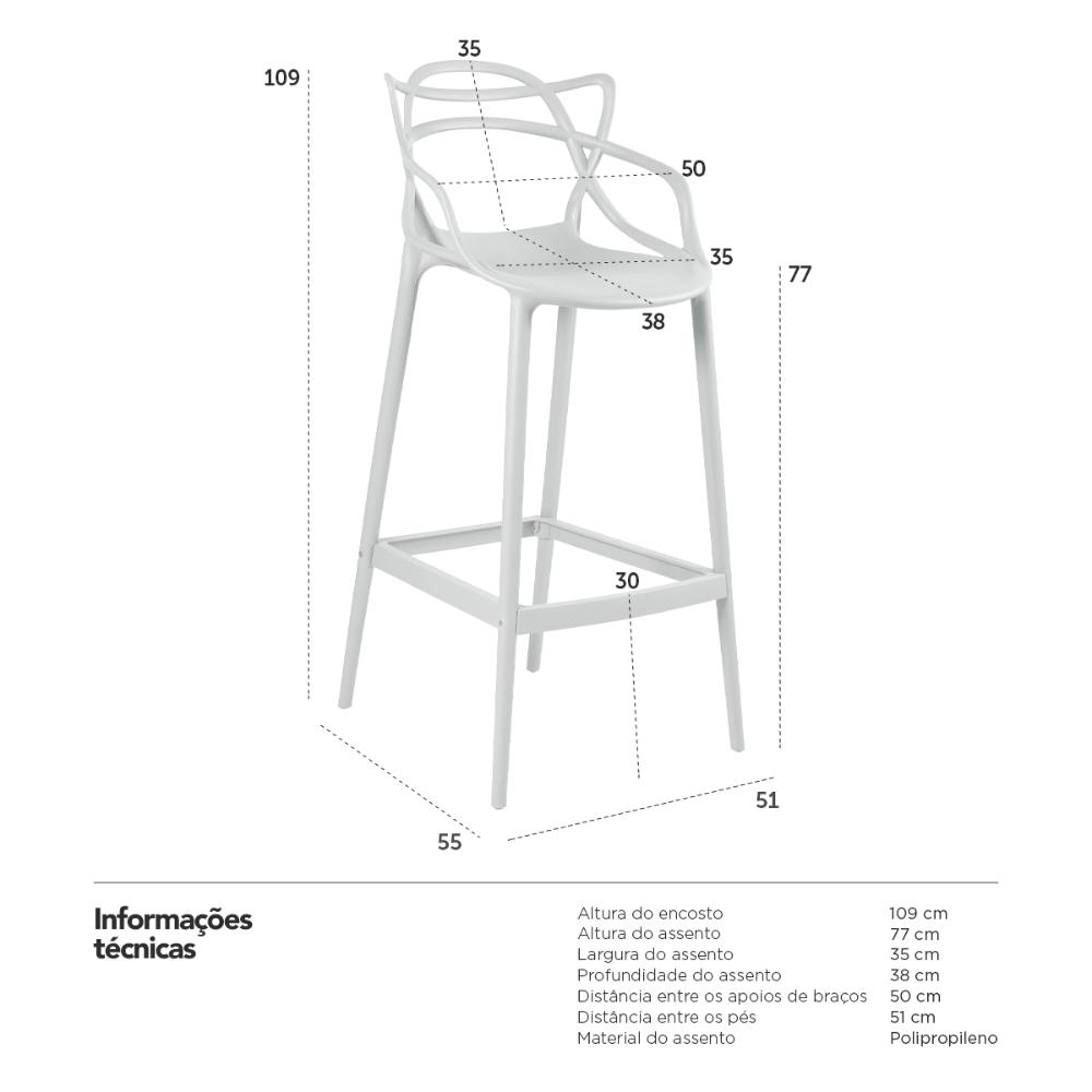 Banqueta alta Masters Allegra 76 cm Cinza claro