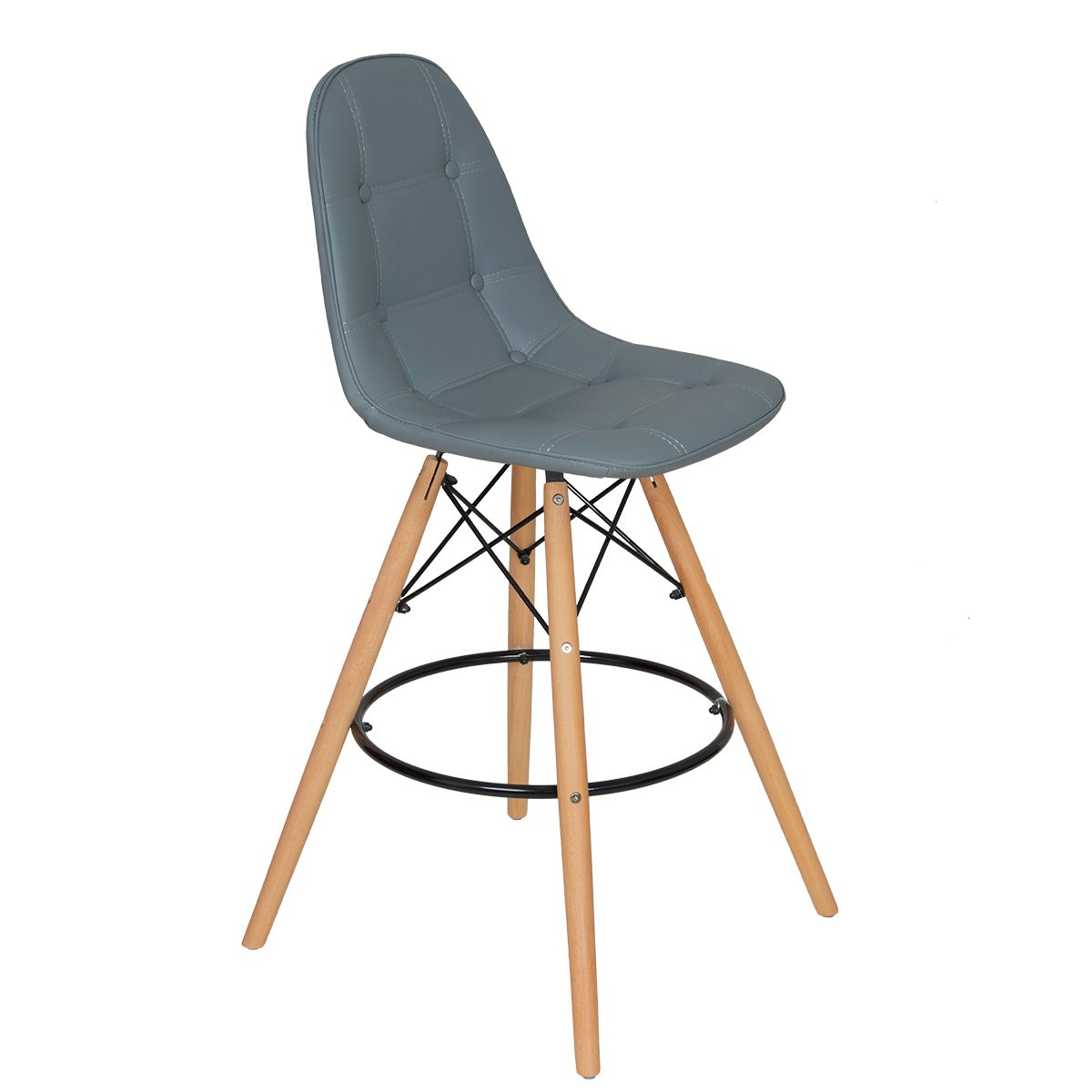 Banqueta alta bancada cozinha Charles Eames Eiffel Botonê estofada Cinza Escuro