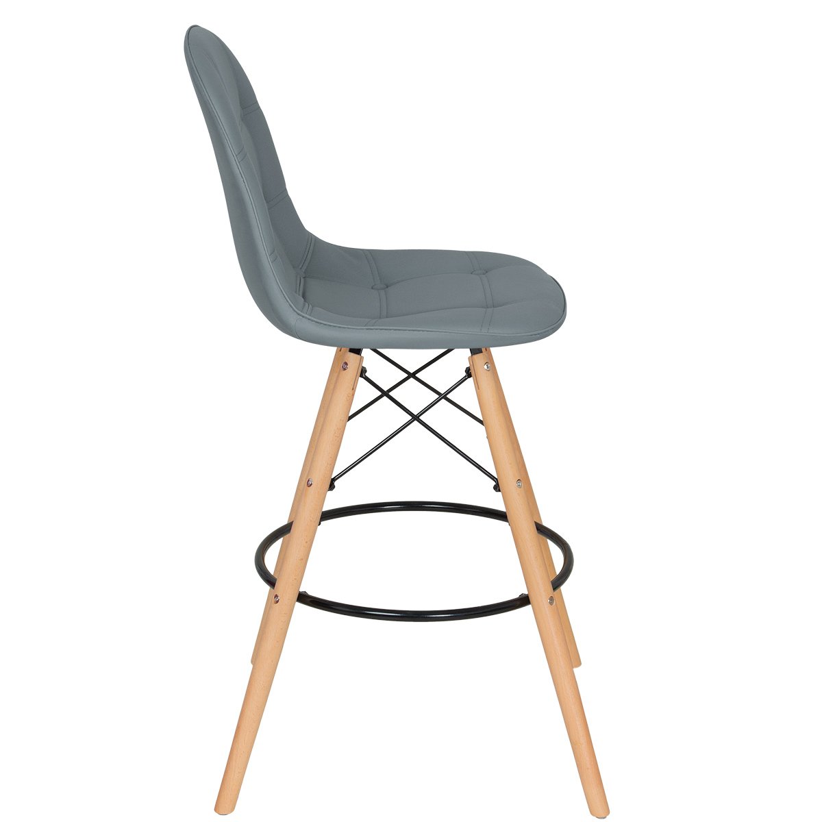 Banqueta alta bancada cozinha Charles Eames Eiffel Botonê estofada Cinza Escuro