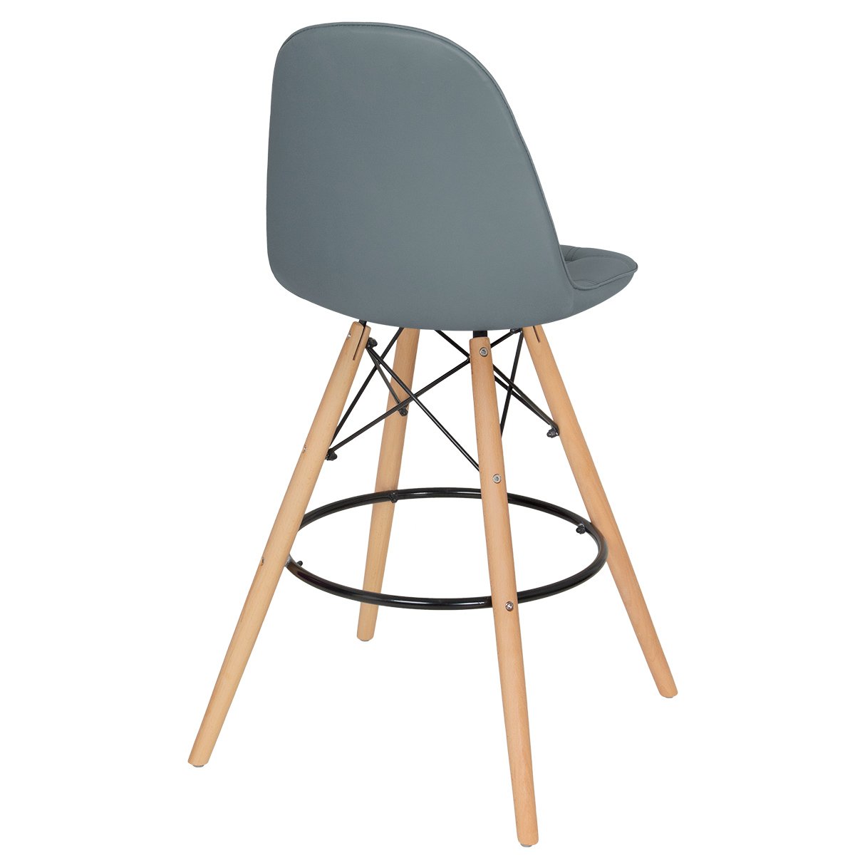 Banqueta alta bancada cozinha Charles Eames Eiffel Botonê estofada Cinza Escuro