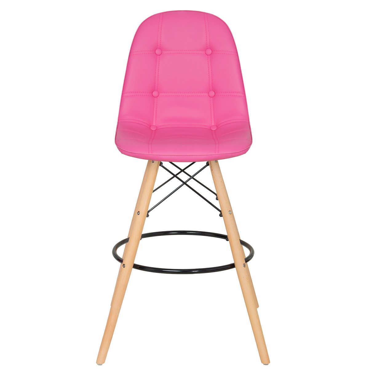 Banqueta alta bancada cozinha Charles Eames Eiffel Botonê estofada Rosa pink