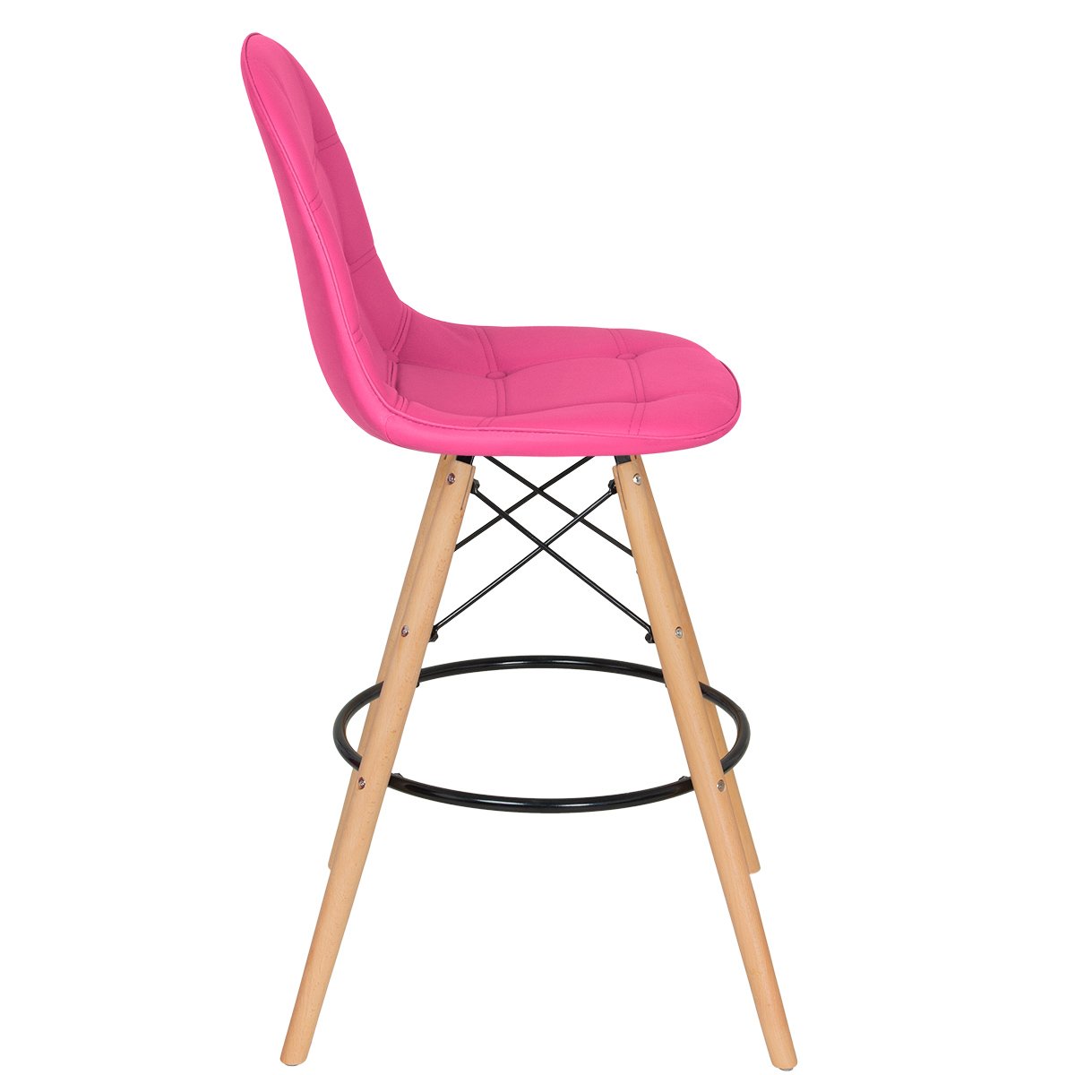 Banqueta alta bancada cozinha Charles Eames Eiffel Botonê estofada Rosa pink