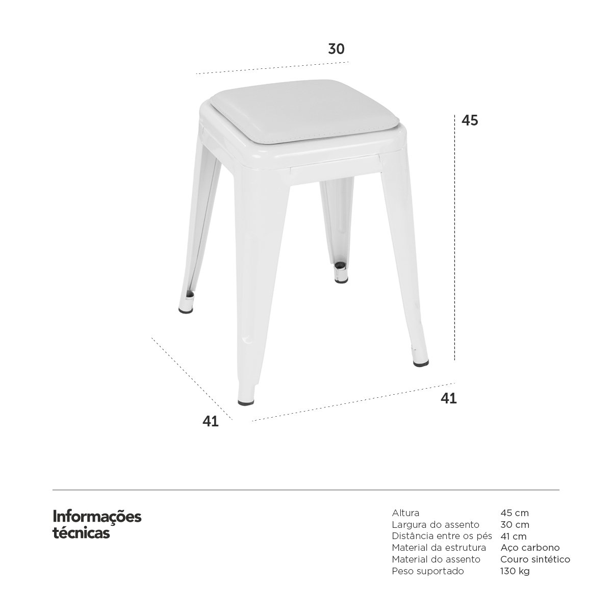 Banqueta baixa Iron Tolix 45 cm design industrial com almofada Vermelho com almofada preta