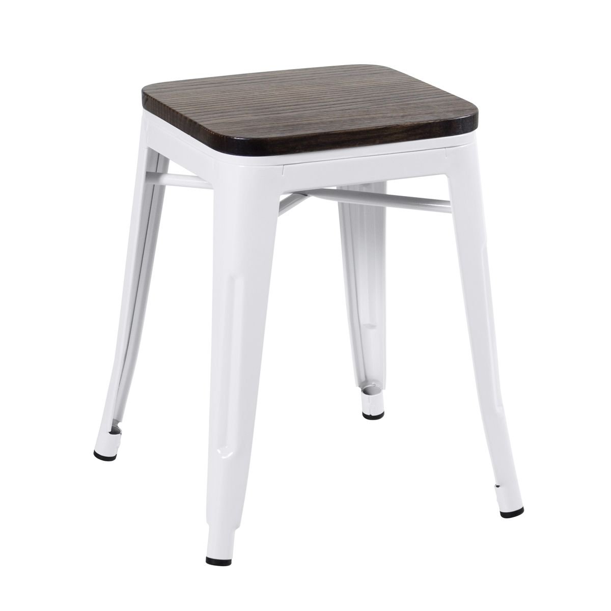 Banqueta baixa Iron Tolix com assento de madeira rústica escura 45 cm Branco