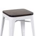 Banqueta baixa Iron Tolix com assento de madeira rústica escura 45 cm Branco